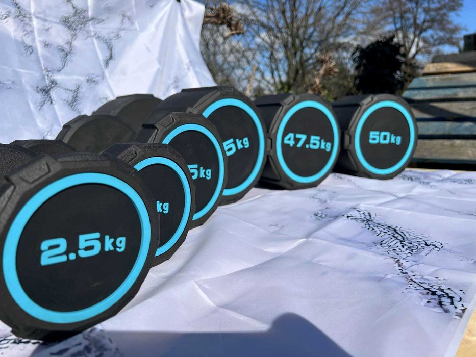 Komplet wysokiej jakości hantli od 2,5 do 50 kg materiał PEV