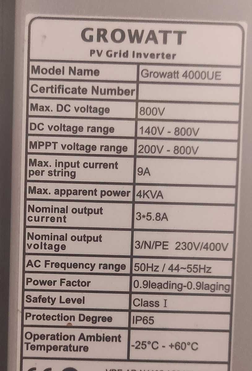 Growatt 4000 UE trójfazowy + wifi