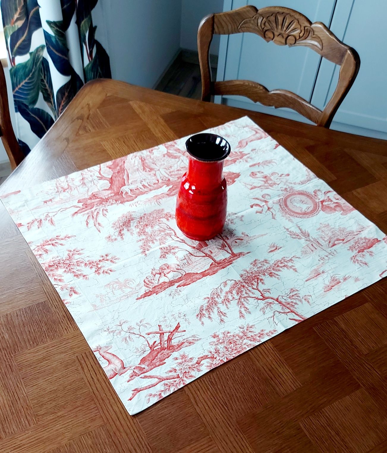 Serweta gruba bawełna scenki angielskie kremowa czerwona ruda 69 x 61