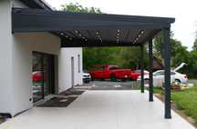 Tkaninowe zadaszenie tarasu, aluminiowa pergola otwierany dach z LED