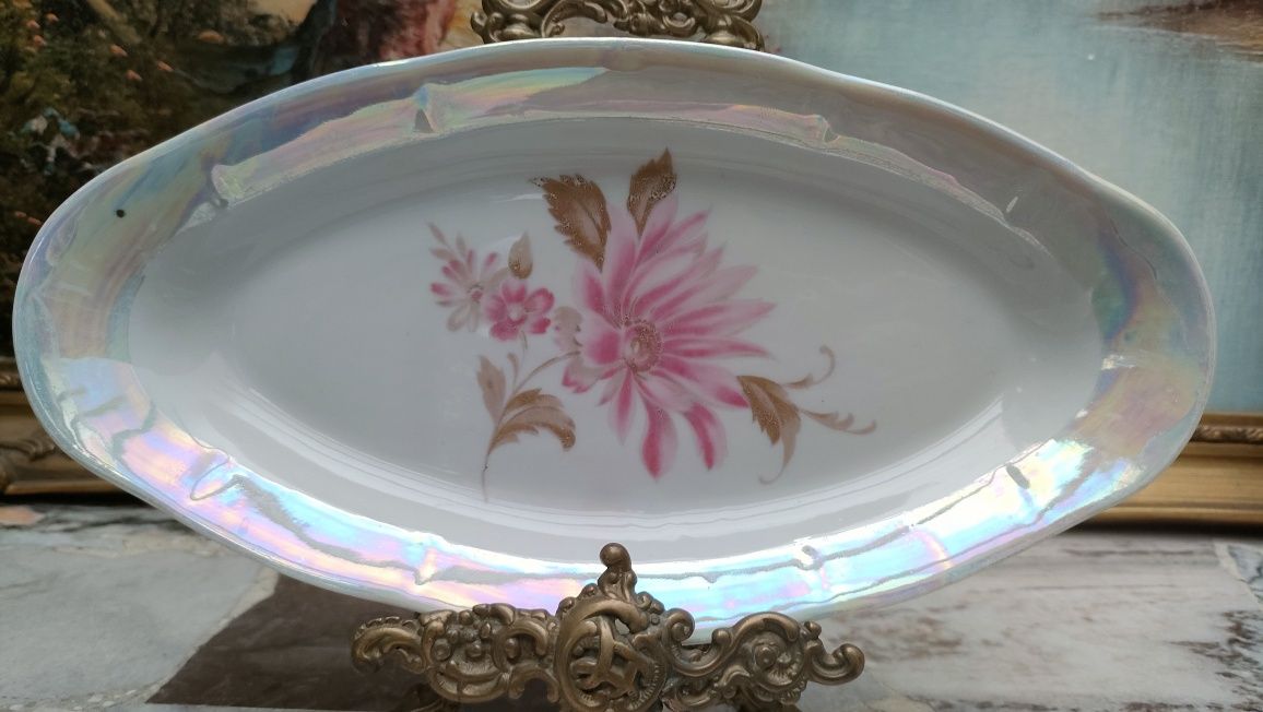 ŁOMONOSOW stara porcelanowa tacka kwiaty Rosja porcelana