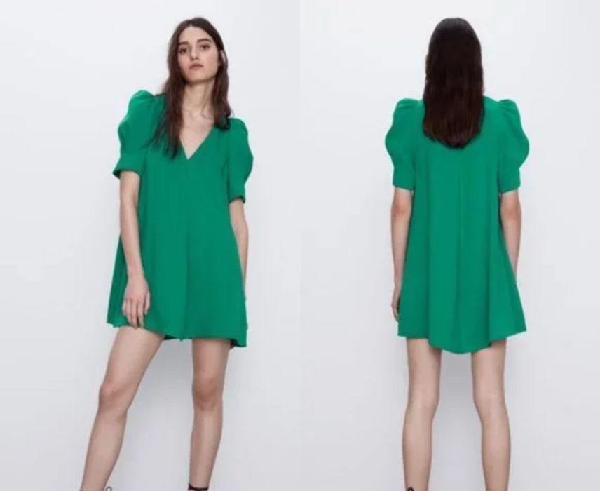 Sukienka tunika długa bluzka Zara S 36 zielona krótki rękaw