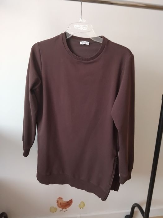 Bluza Crossjeans XS S brązowa czekoladowa bawelna dłuższa trend sporto