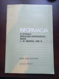 Informacja o sytuacji społeczno gospodarczej Kraju I-III kwartał 1994