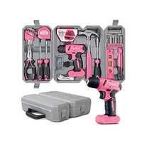 wiertarko-wkrętarka akumulatorowa + zestaw narzędzi różowy dla kobiet