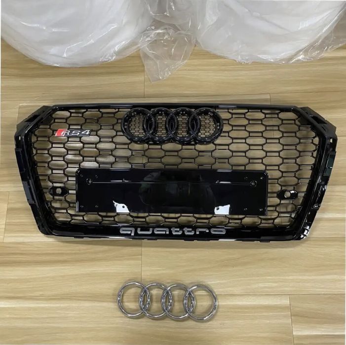 Решітка радіатора Audi A4 B9 2015-2019 стиль RS4 чорний глянець