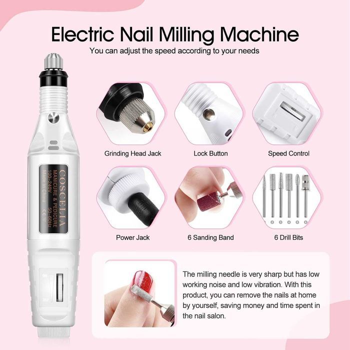 Kit Manicure semipermanente com lâmpada LED para unhas manicure, broca