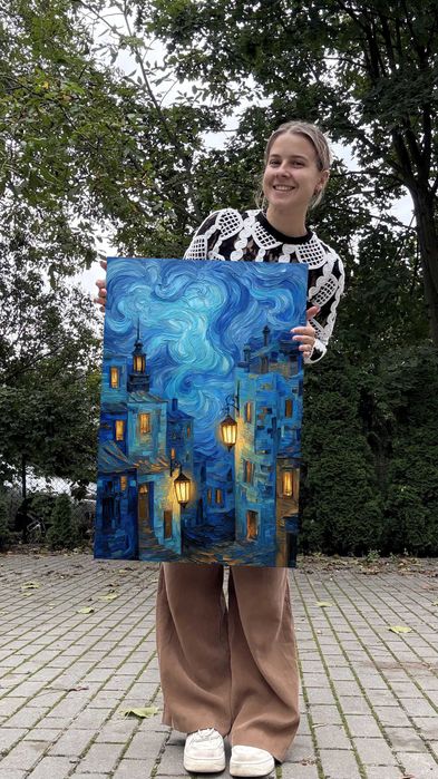 Obraz na płótnie inspirowany van Goghiem Miasteczko nocą 50x75