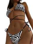 Sexy Dwuczęściowy Strój Kąpielowy BIKINI w Zebrę z Wiązaniami - L