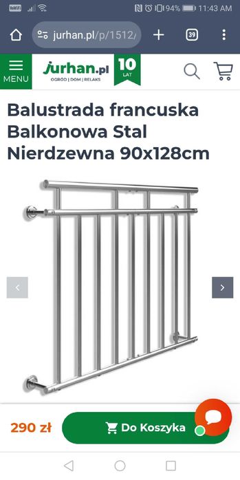 Balustrada, balkon francuski 90x128cm