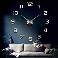 3D часы на стену 120 см серые,зеркальные ZH002