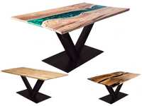 Stół PLATYN żywica drewno metal krzesła do jadalni salonu i ogrodu