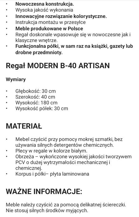 Regał, słupek.nowy złożony dąb artisan