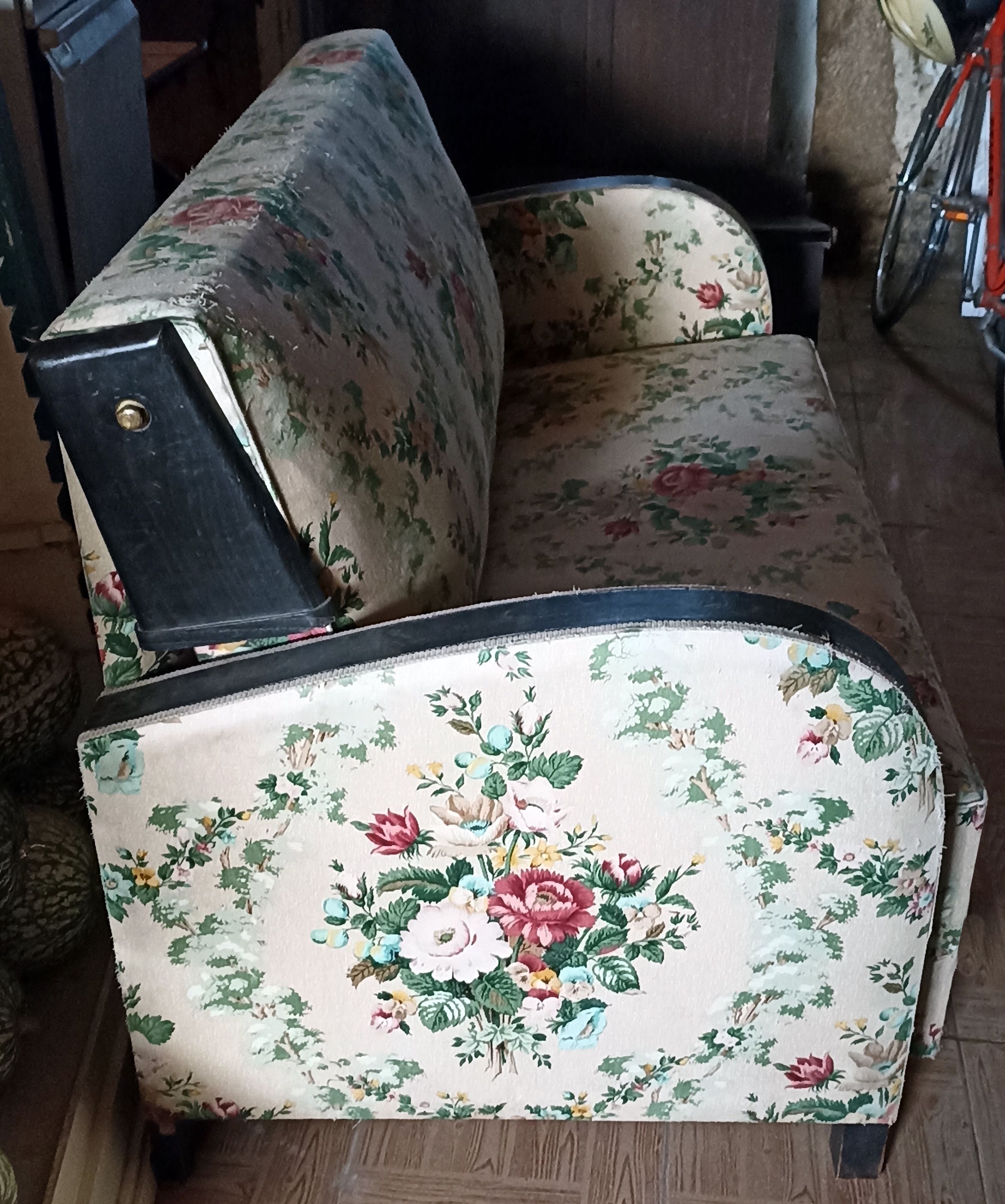 Sofá cama Art Deco tecido acetinado floral original