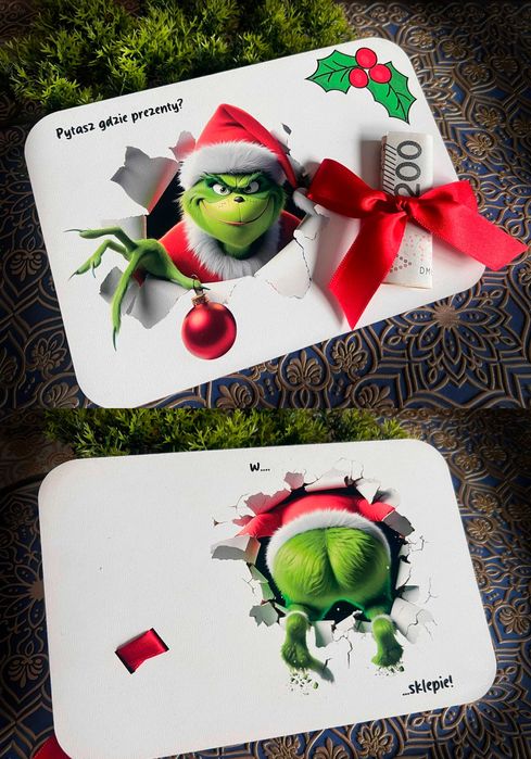 Dwustronna, śmieszna karta na banknoty. Święta, upominek