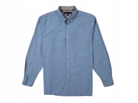 TOMMY HILFIGER Koszula w Kratkę Męska Niebieska Logowana r. L