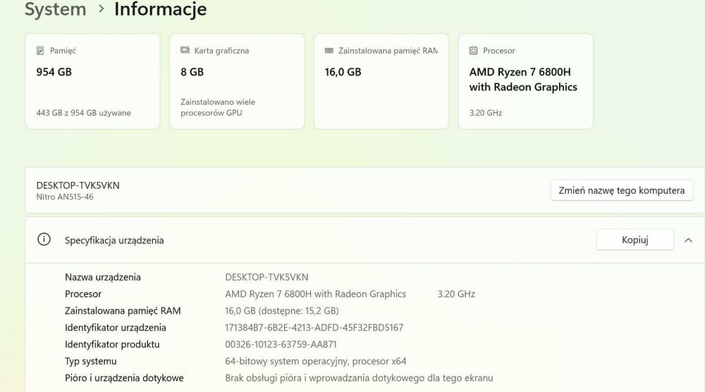 Acer Nitro 5 Ryzen 7 6800H RTX 3070 Ti QHD 165Hz 16 GB DDR5 1 TB SSD