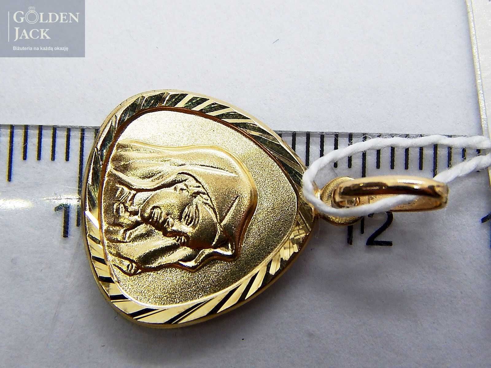 Złota zawieszka medalik Matka Boska złoto pr. 585 waga 0,9 g 2,6 cm