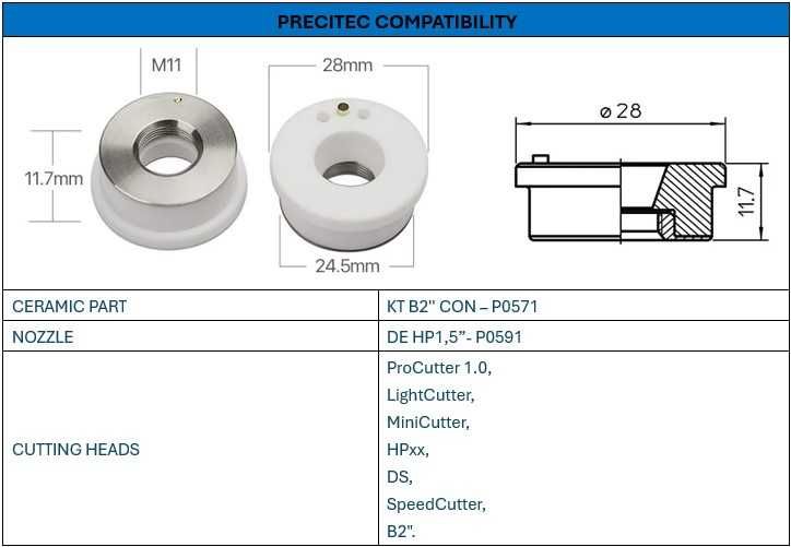 Bicos, Nozzle, Cerâmica, Lente, Laser Fibra, Consumíveis, OEM PRECITEC