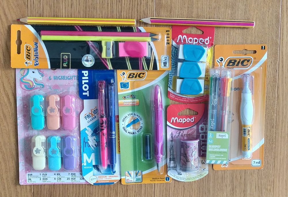 Zestaw szkolny pilot wymazywalny, bic: pióro,korektor,ołówki,maped:gum