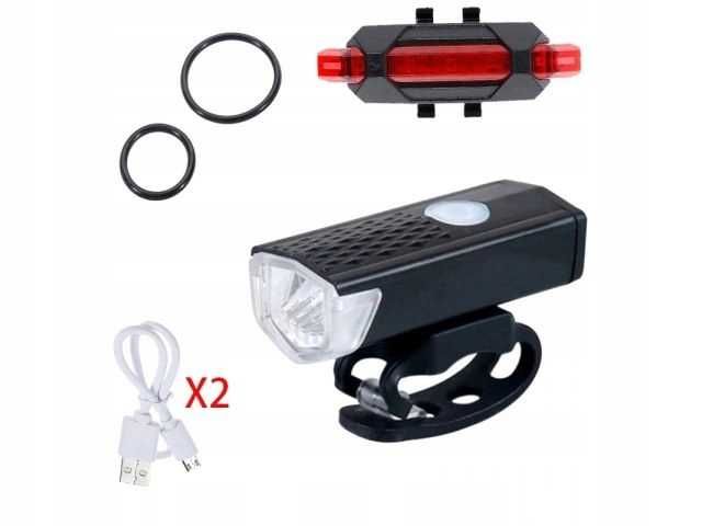 Lampka rowerowa zestaw lampek rowerowych przód tył USB 3 tryby mocna