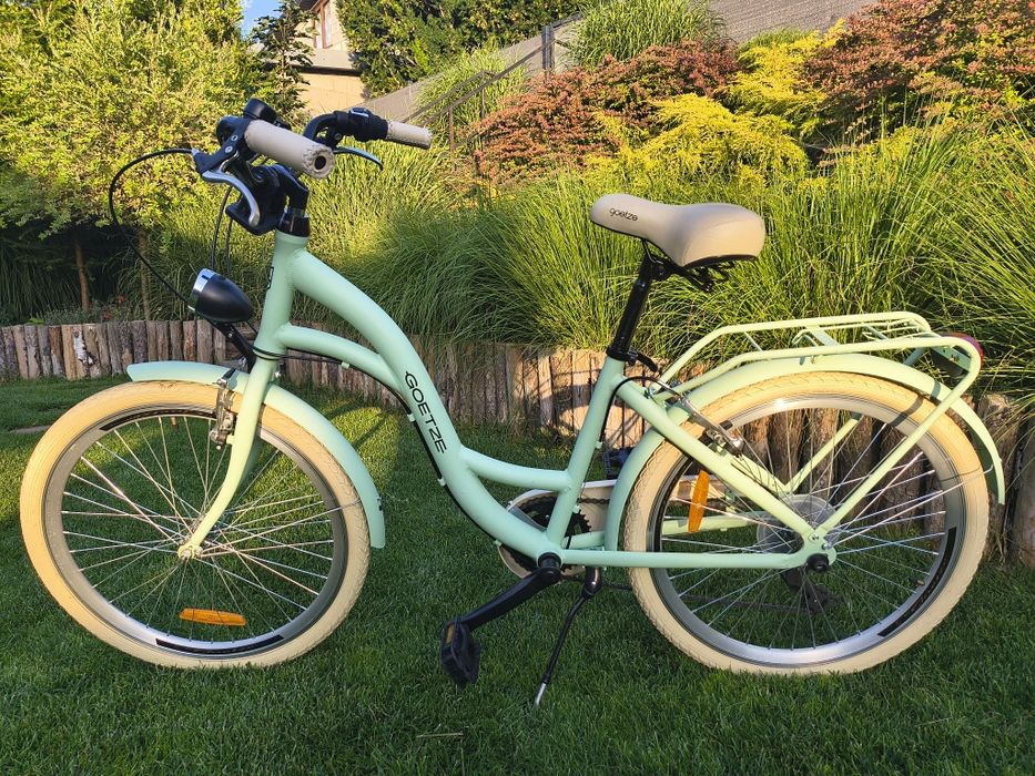 Śliczny Rower Miejski Goetze Mood 24 cale, przerzutki, kosz, miętowy