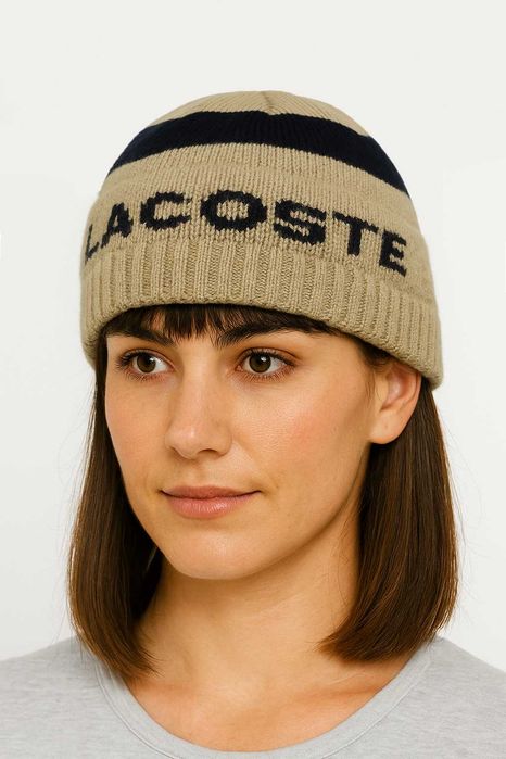 Оригінальна шапка Lacoste вовна мериноса merino wool в смужку