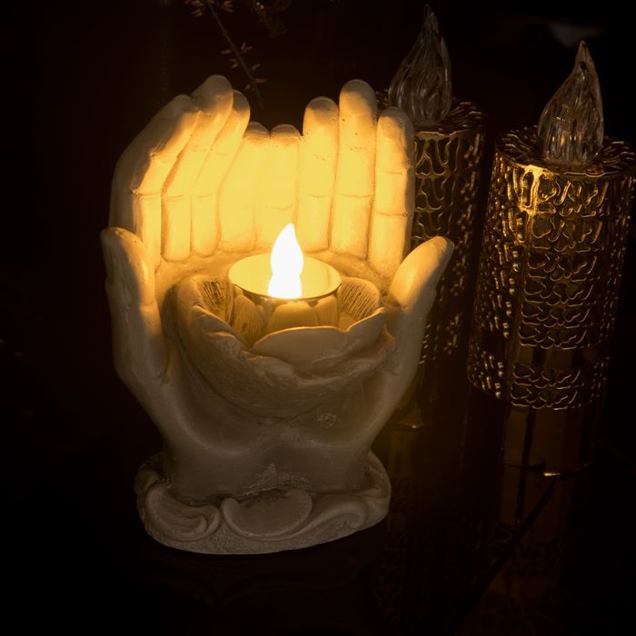 ZNICZ DŁONIE z podstawką elegancki lampion ręce szkło akrylowe