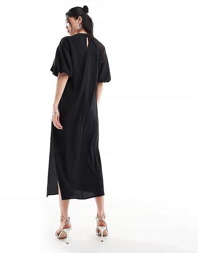 Asos Design 44 Xxl Czarna Sukienka Midi Koszulowa Black D1348