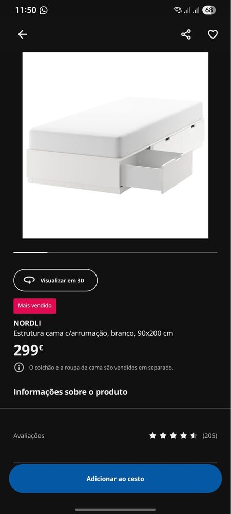 Cama como nova 90x200 com colchao e protetores