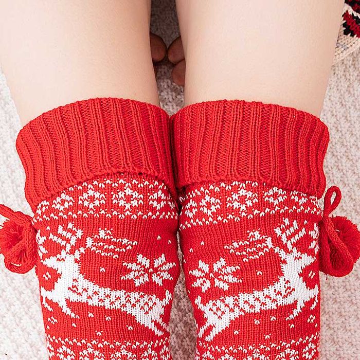 Гольфи новорічні з оленями гетри теплі червоні панчохи білі заколінки