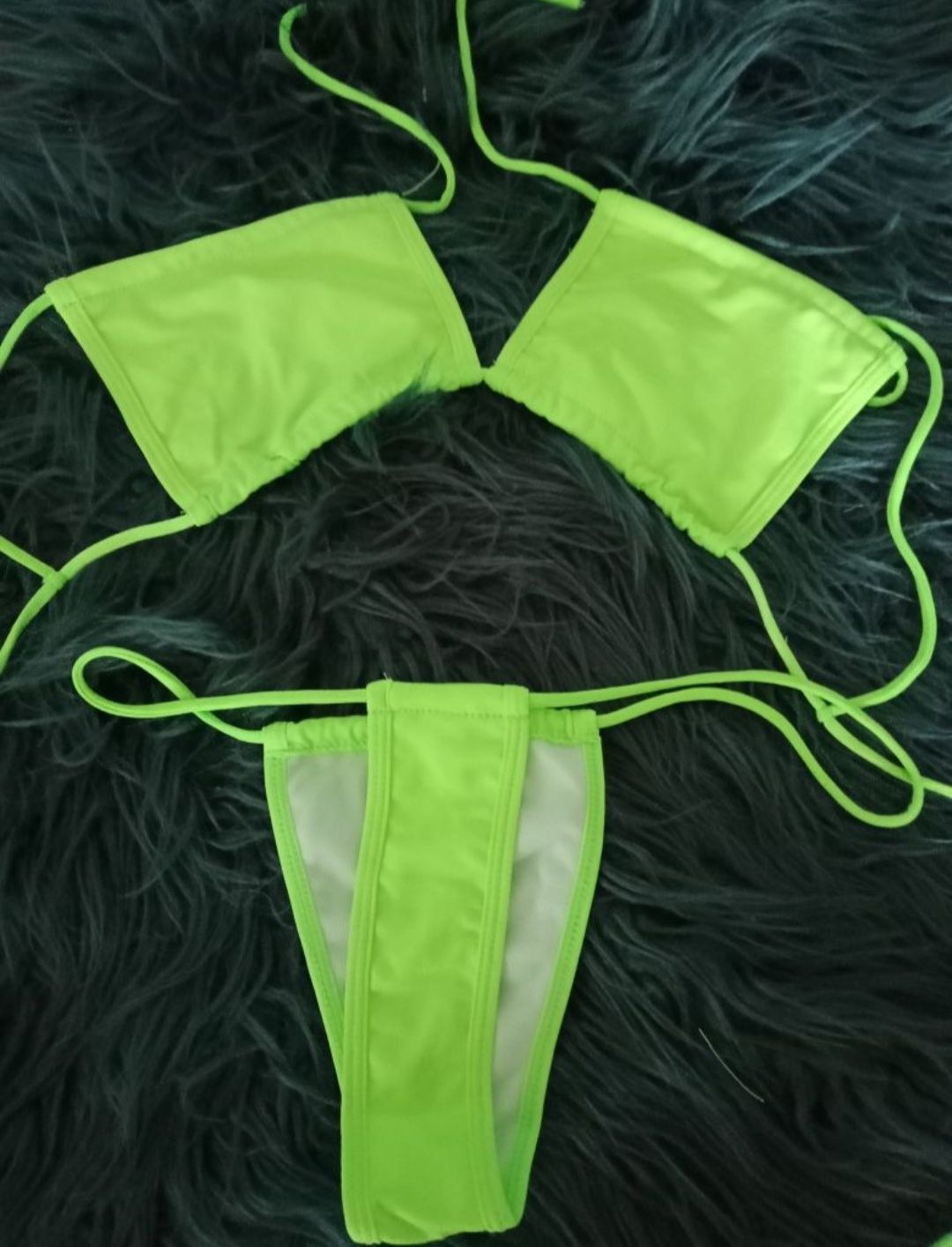 Nowy kostium kąpielowy bikini stringi sml żółty neonowy