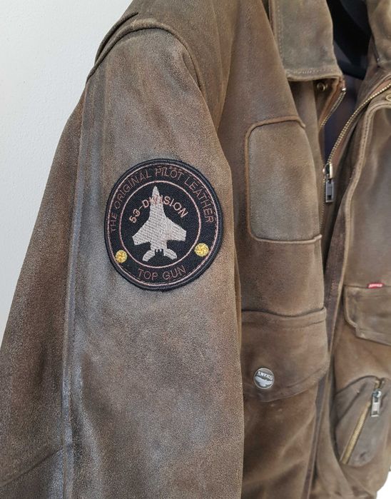 Kurtka męska z podpinką pilotka TOP GUN, gruba skóra, roz. XL