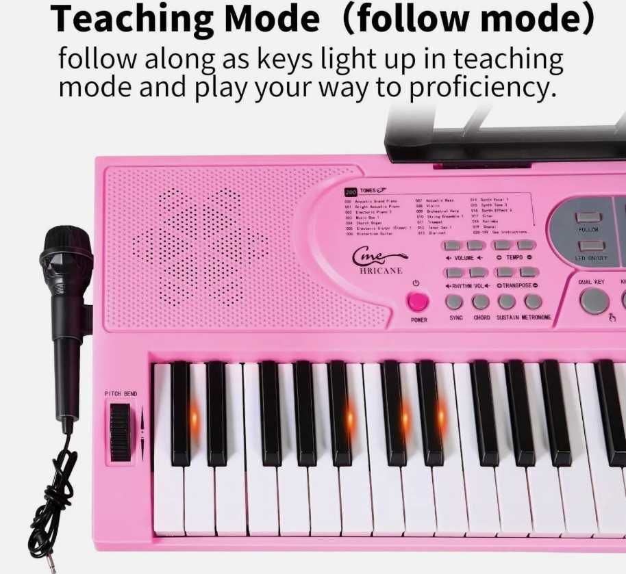 Różowy keyboard HRICANE z mikrofonem, 61 klawiszy