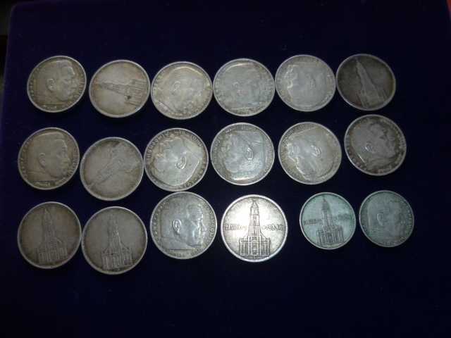 Srebrne 5/2 marki  lata 30 Niemcy kościół i Hindenburg 18szt