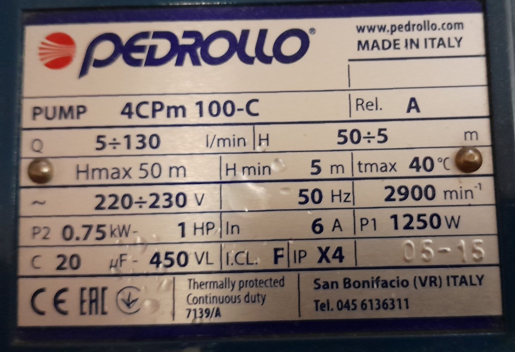 Насос багатоступінчастий 4CPm100 Pedrollo
