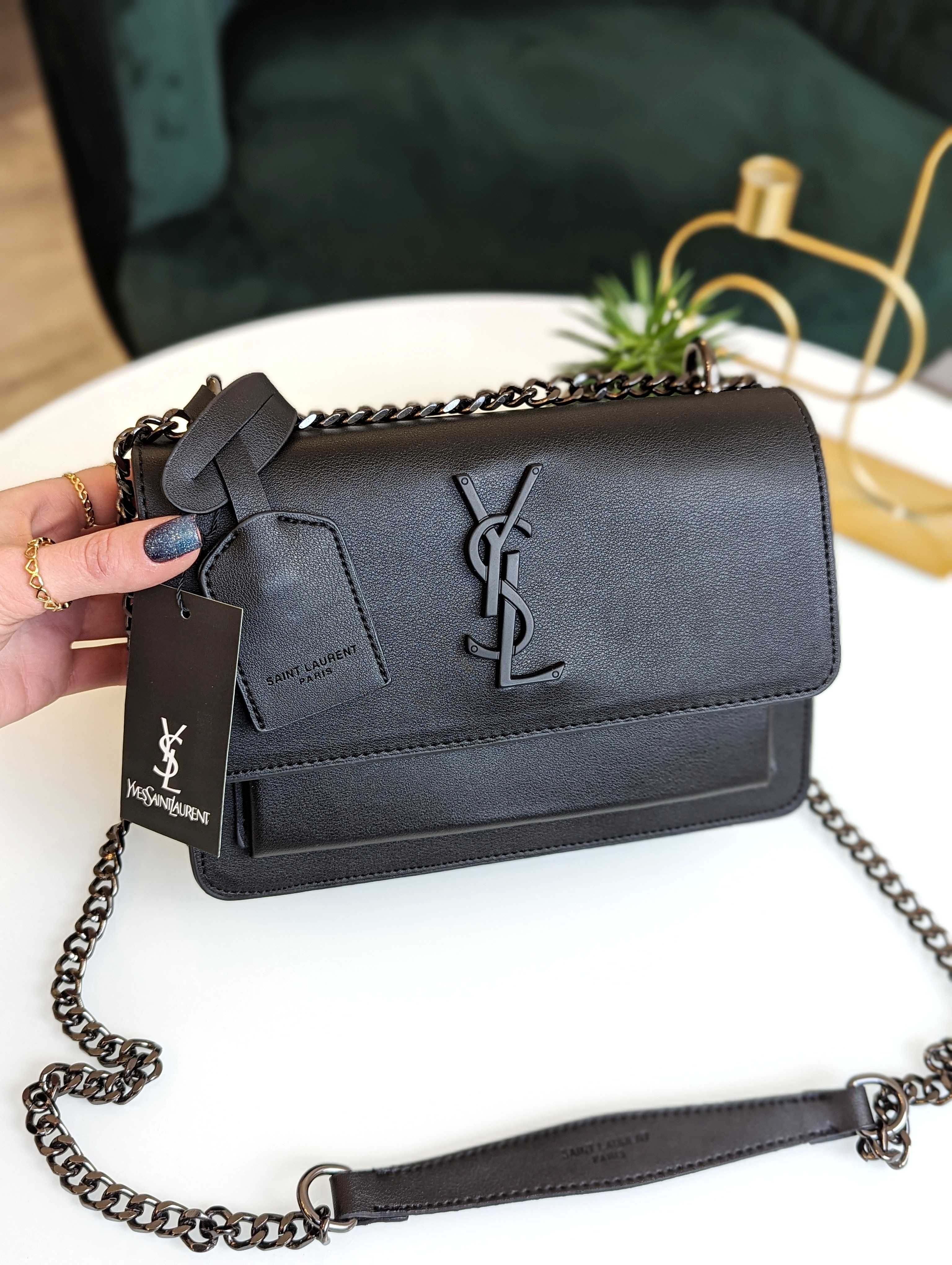 Женская сумка Yves Saint-Laurent Lux Лоран черный бежевый ЛЮКС