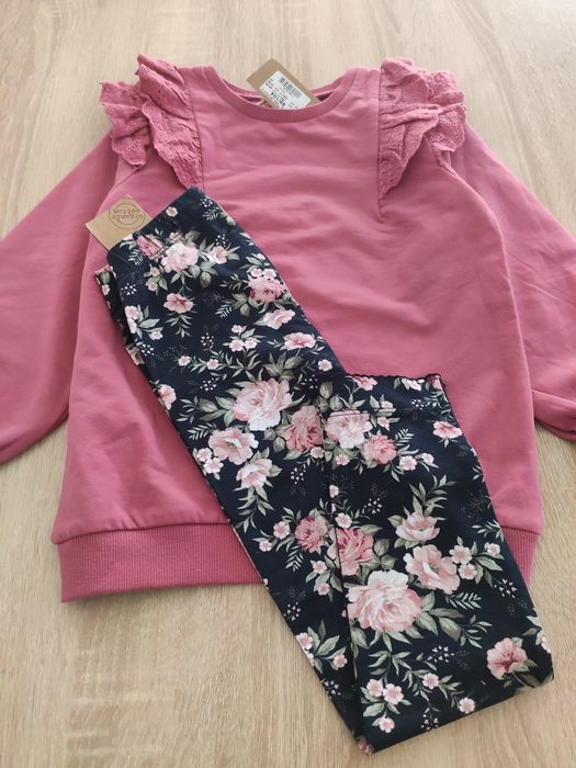 Bluza z falbanką ocieplana i legginsy Newbie nowe 104/110 rozmiar