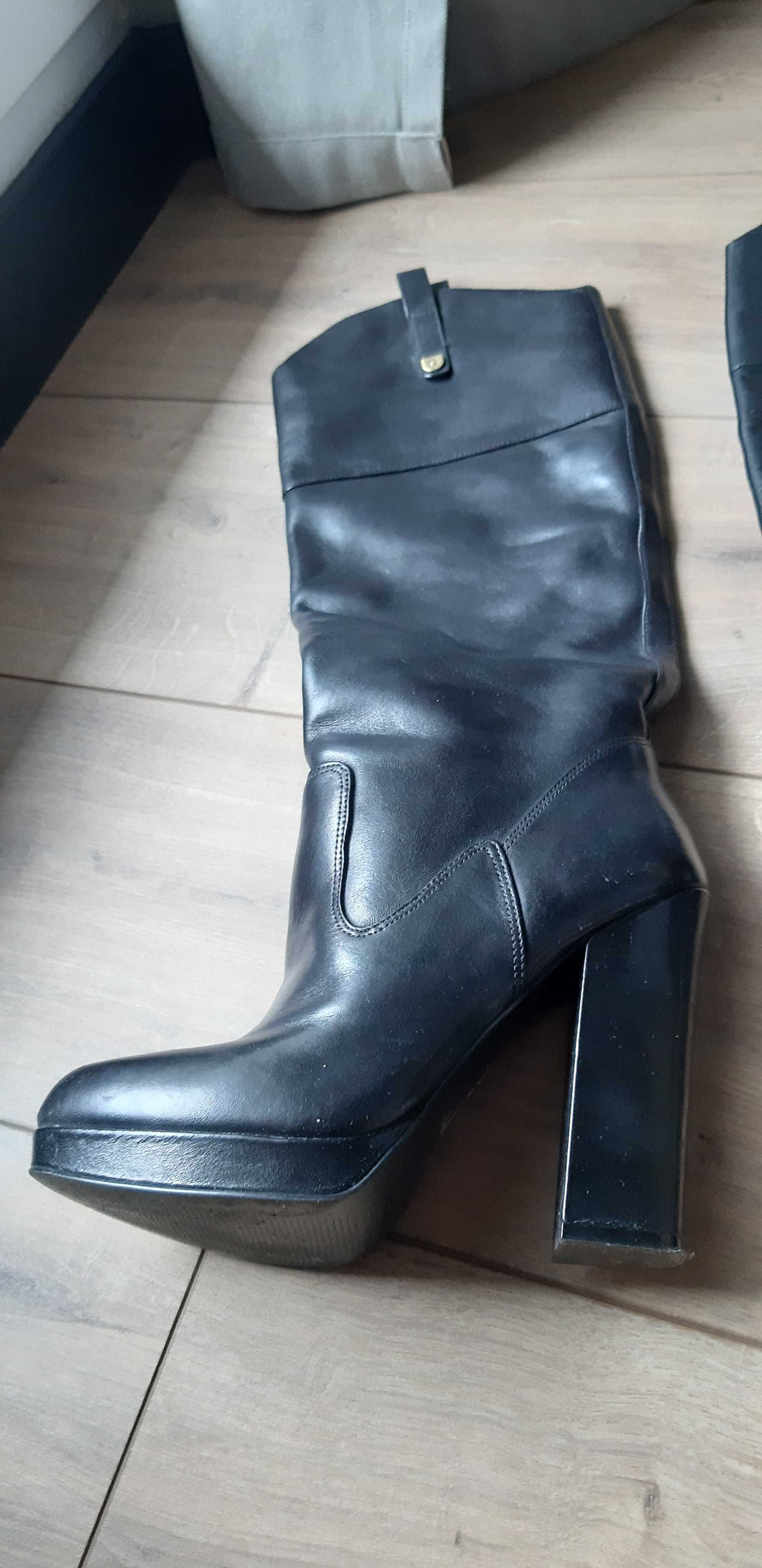 Czarne kozaki wysokie GUESS 37 skóra  naturalna jak nowe