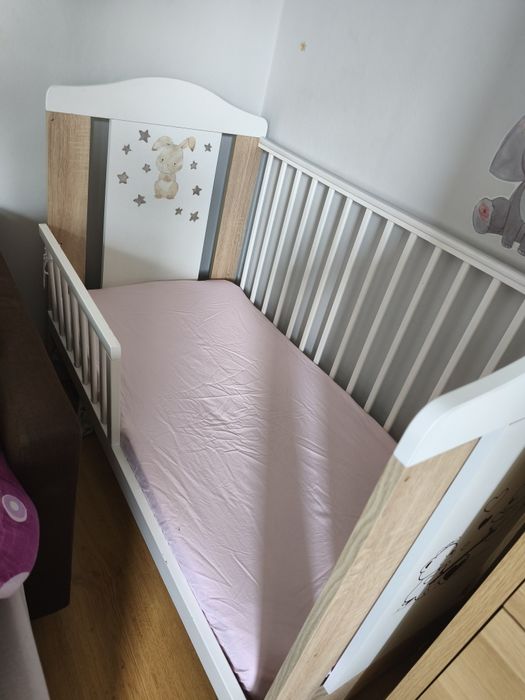 Łóżeczko niemowlęce dziecięce drewniane 120x60 dąb sonoma białe