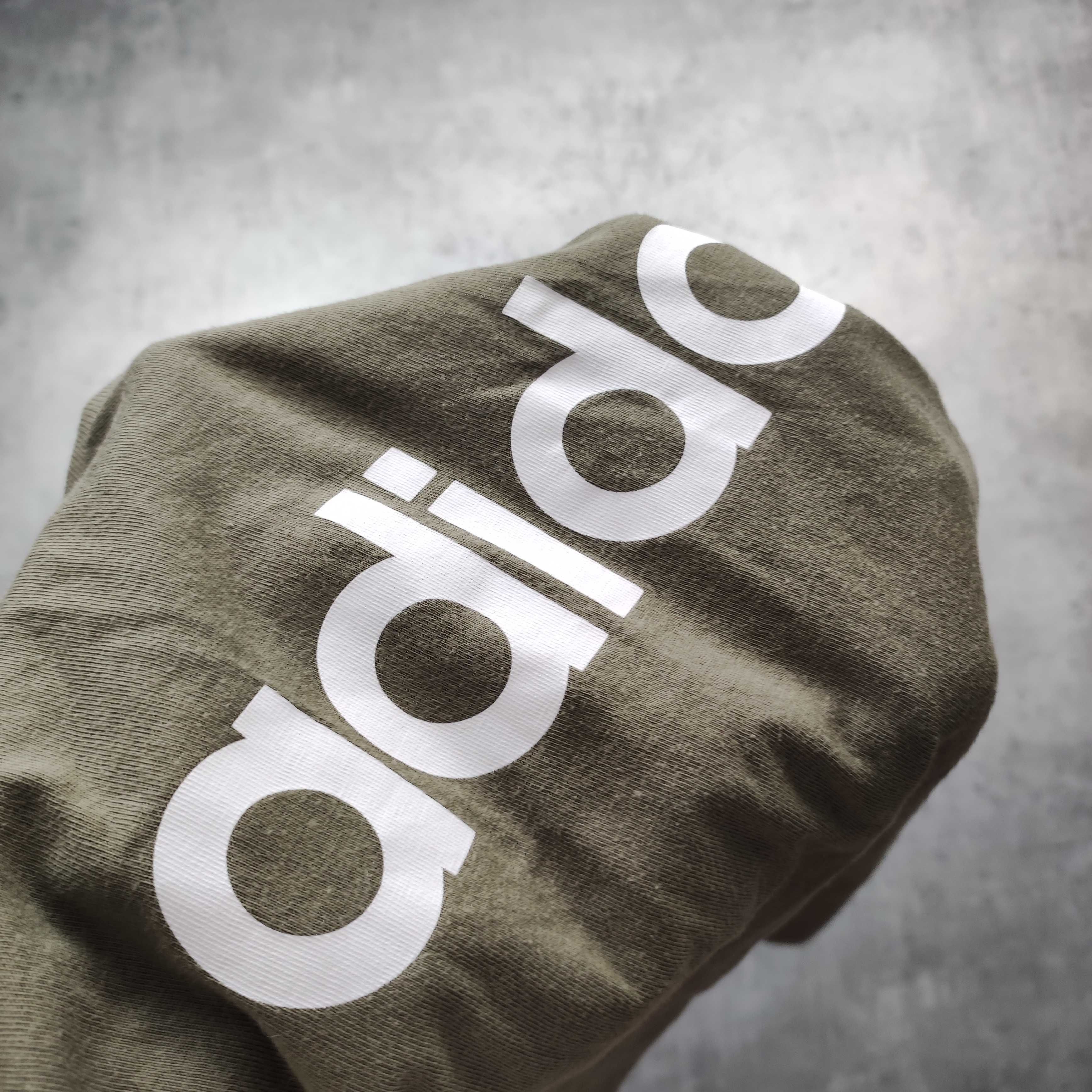 MĘSKA Koszulka PREMIUM Adidas Duże Logo Bawełna Khaki Oliwka Sport