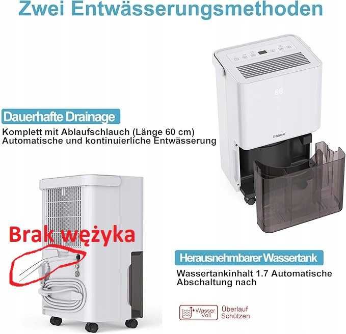 Osuszacz powietrza SHINCO 10 l/ SDL5-10D 200W czujnik wilgotności 45m3