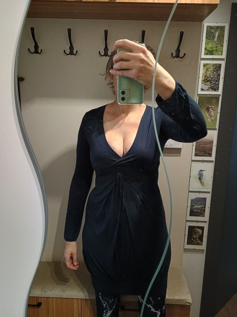 Intimissimi 40 L Tall granatowa letnia sukienka MIDI głęboki dekolt V