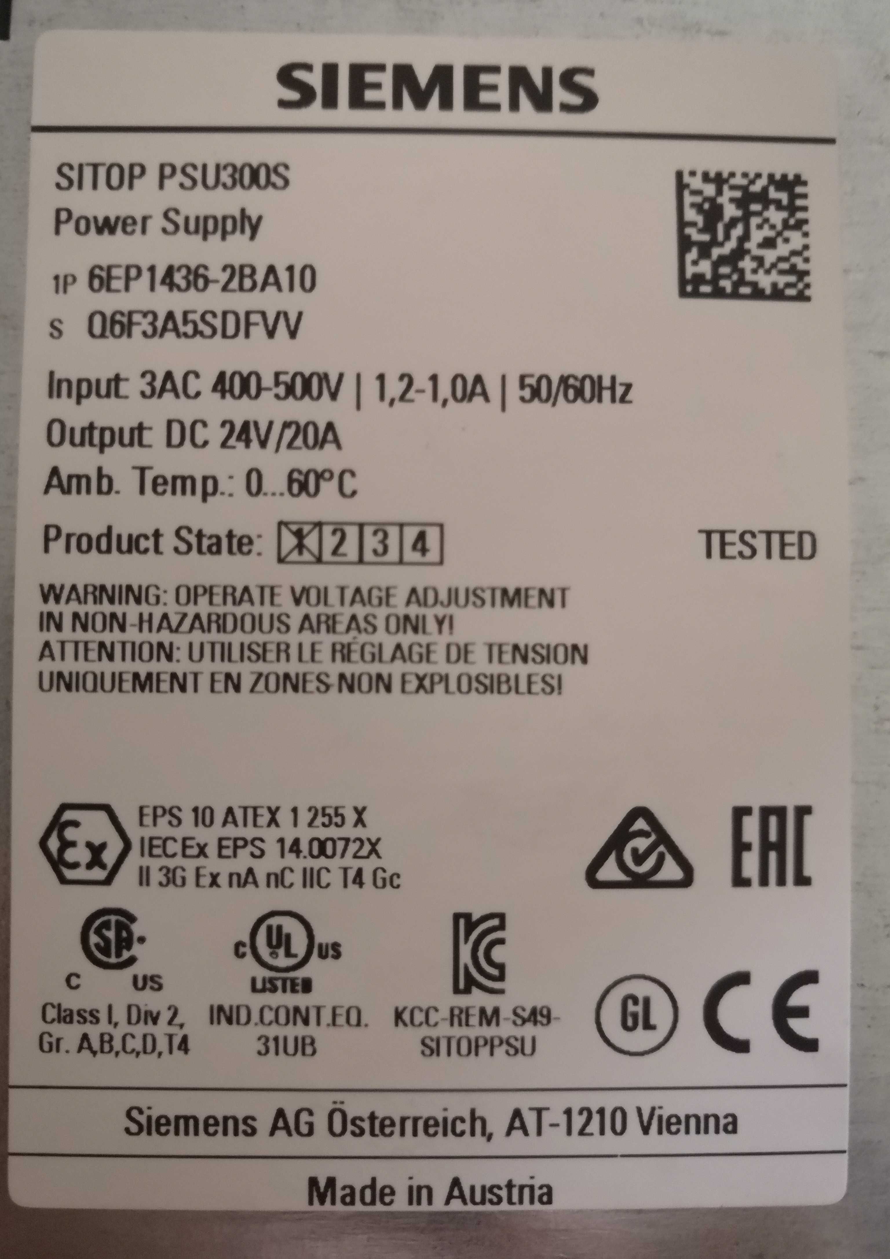 Fonte de alimentação SITOP PSU300S/3AC/DC24V/20A  Ref. 6EP1436-2BA10