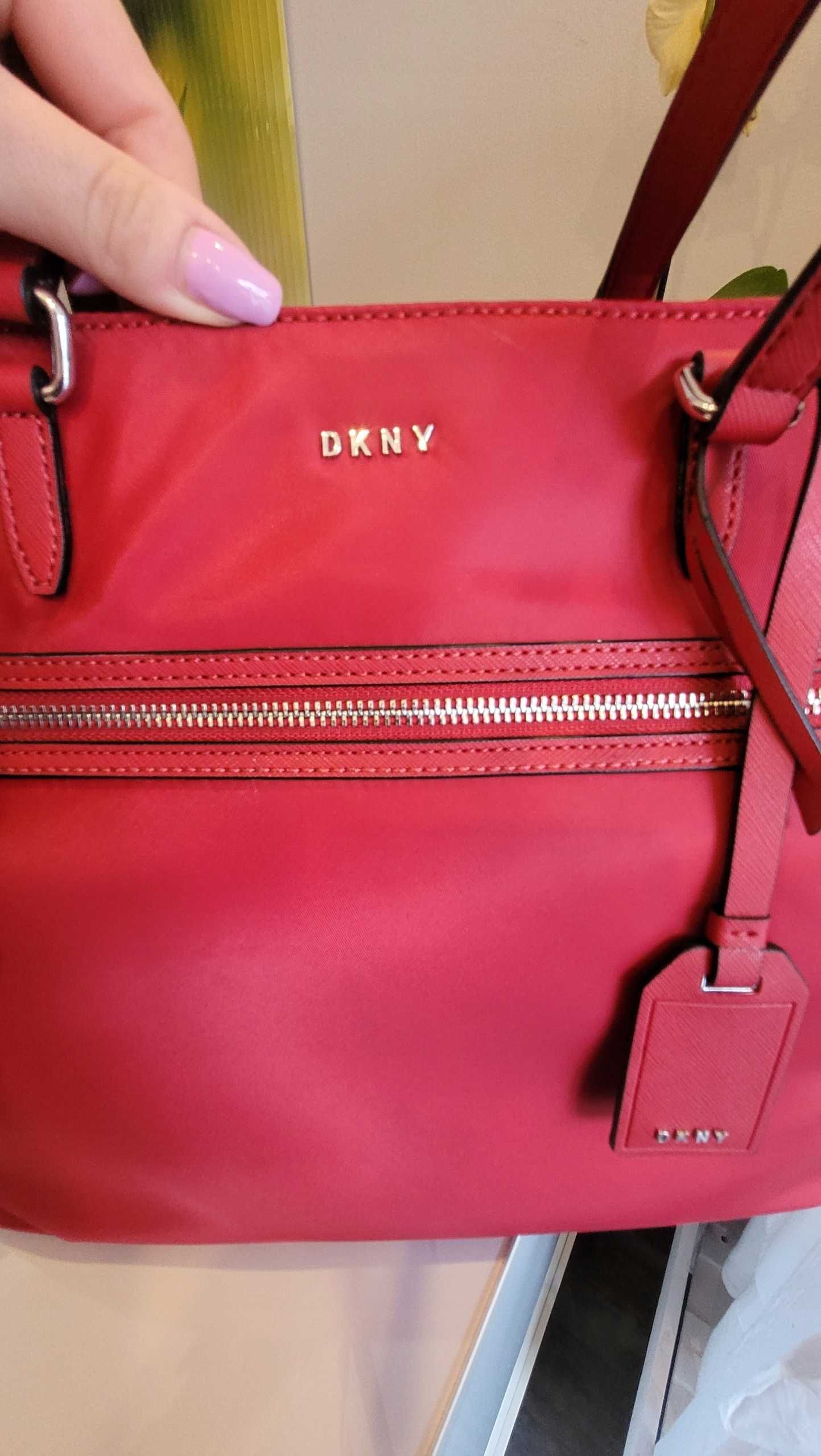 DKNY duża A4 czerwona torba torebka shopper shopperka