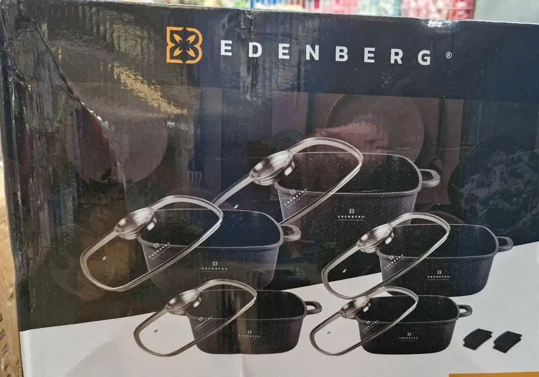 Набор квадратных гранитных чорных кастрюль Edenberg EB-3986