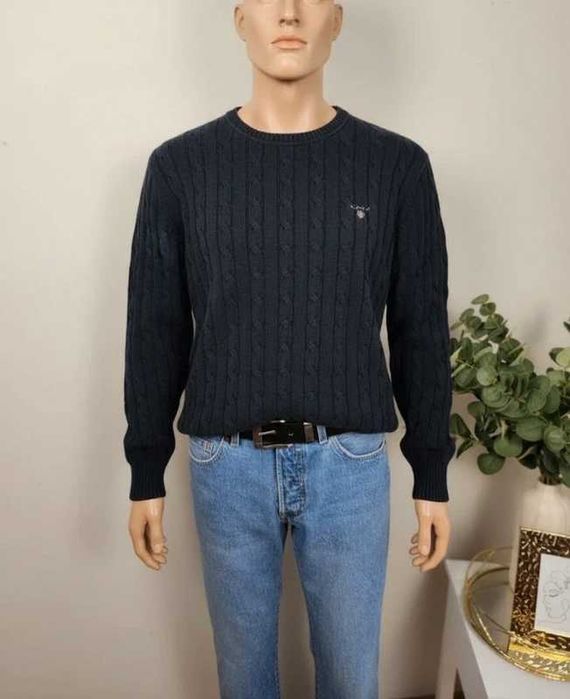 sweter męski granatowy 100% bawełna warkocz Gant L 40
