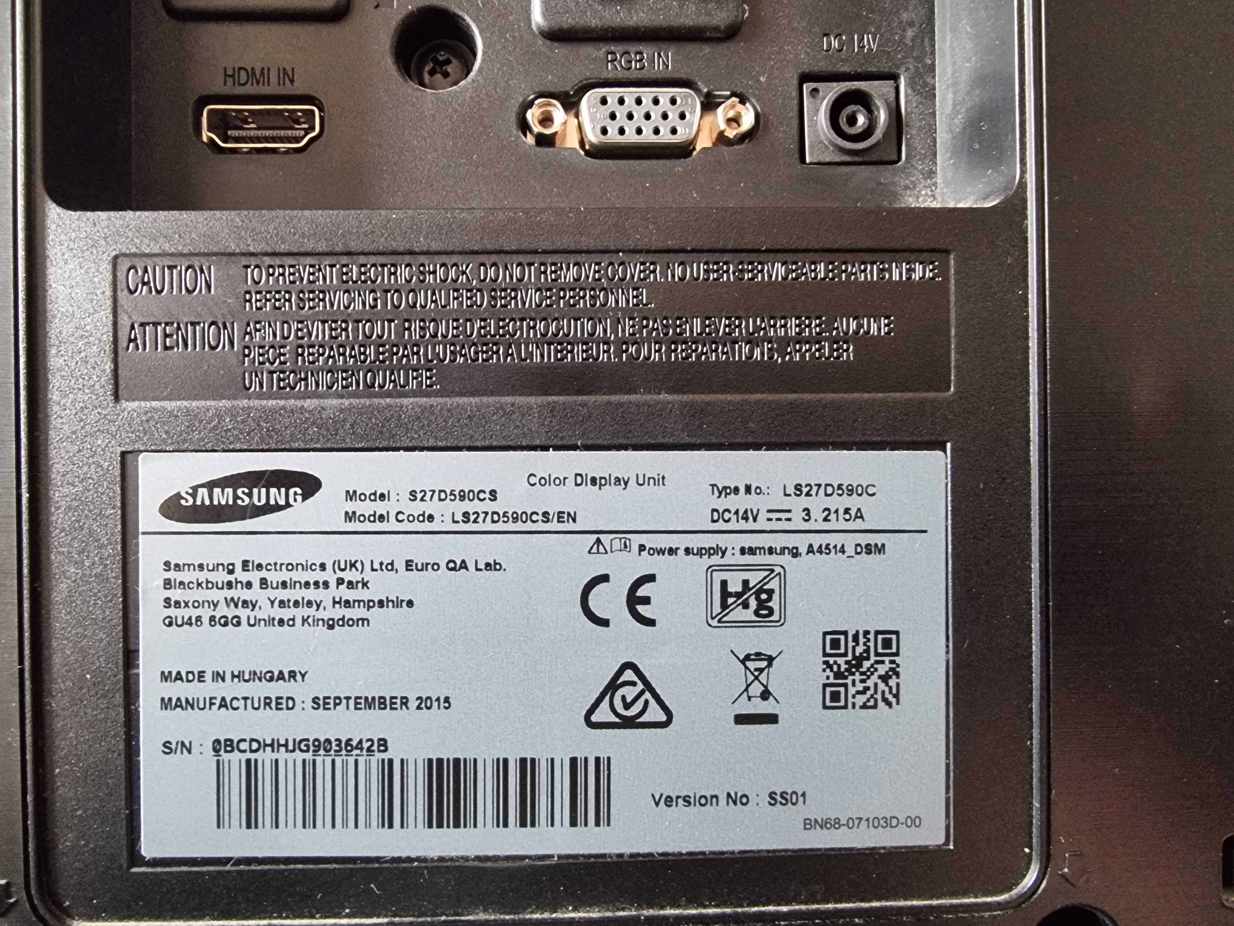 monitor samsung curved s27d590cs, wersja ss01, LS27D590CS/EN