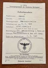 Bilet wstępu, przepustka Aufnahmeschein Reichspost