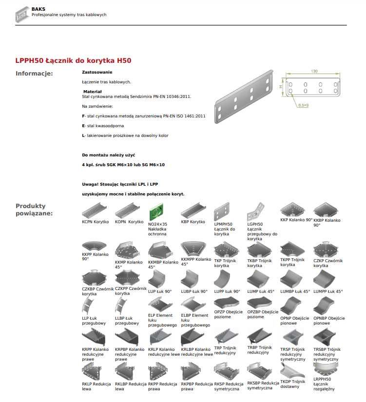 ŁĄCZNIK DO Koryta H50 45MM STAL Cynkowana LPPH50, 15-3111 BAKS